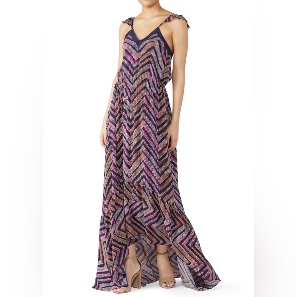 Ramy Brook Pink Silk Chevron Printed Schena Maxi Dress Size Large $545